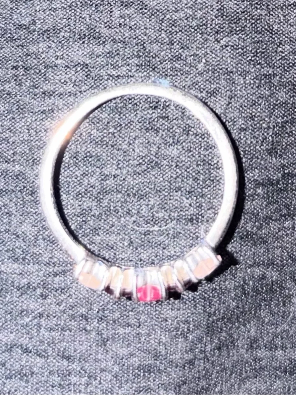 Sterling Silver Love Ring- Pink Gemstone Five-Stone Ring - Heart Shaped Stones
